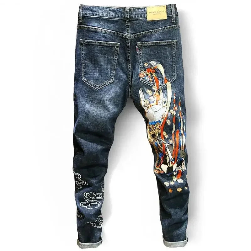 jeans pantalones Trousers Tight Pipe Stretch Men's Jeans Elastic Man Cowboy Pants Skinny Embroidery Graphic Slim Fit Korean Fashion Y2k Vintage