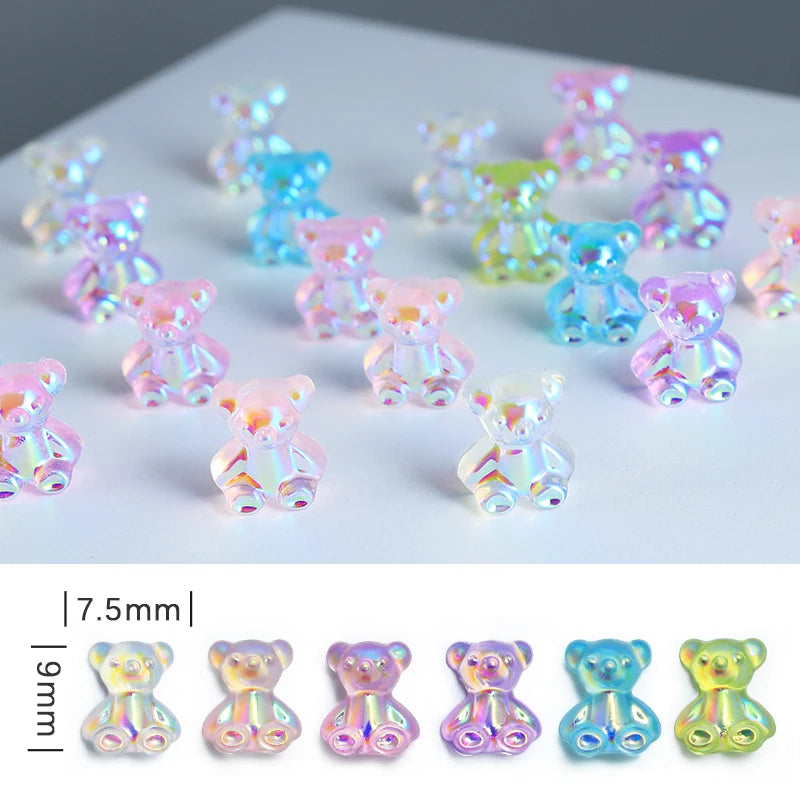 30pcs/bag Kawaii Bear Nail Art Accessories Transparent Resin Bear Nail Charms Gummy Stones Jewelry 3D Nail Parts Decoracion Uñas