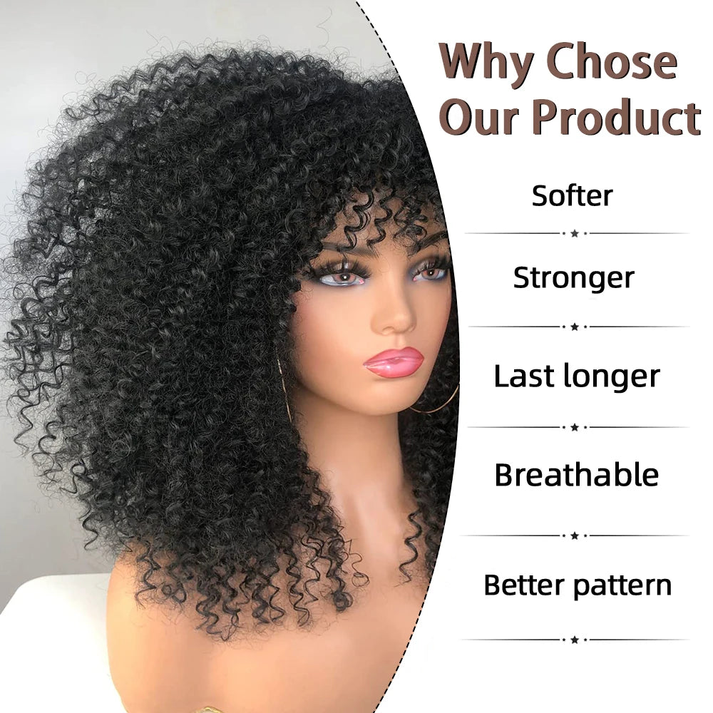 Curly Wigs With Bangs Afro Curly Wigs for Black Women Large Bouncy and Soft Natural Synthetic Wigs for Daily Party Cosplay