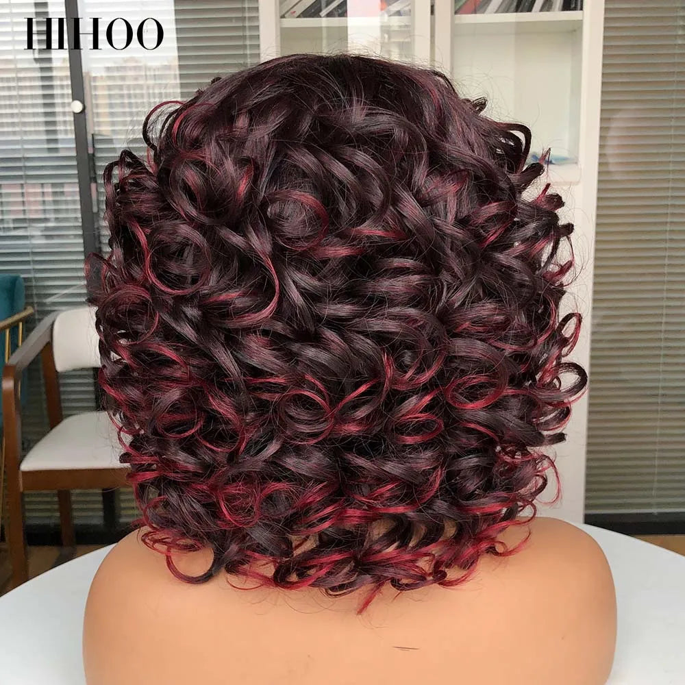 Short Afro Curly Wig With Bangs For Black Women Synthetic Fluffy Mixed Brown Blonde Wig Natural High Temperat Red