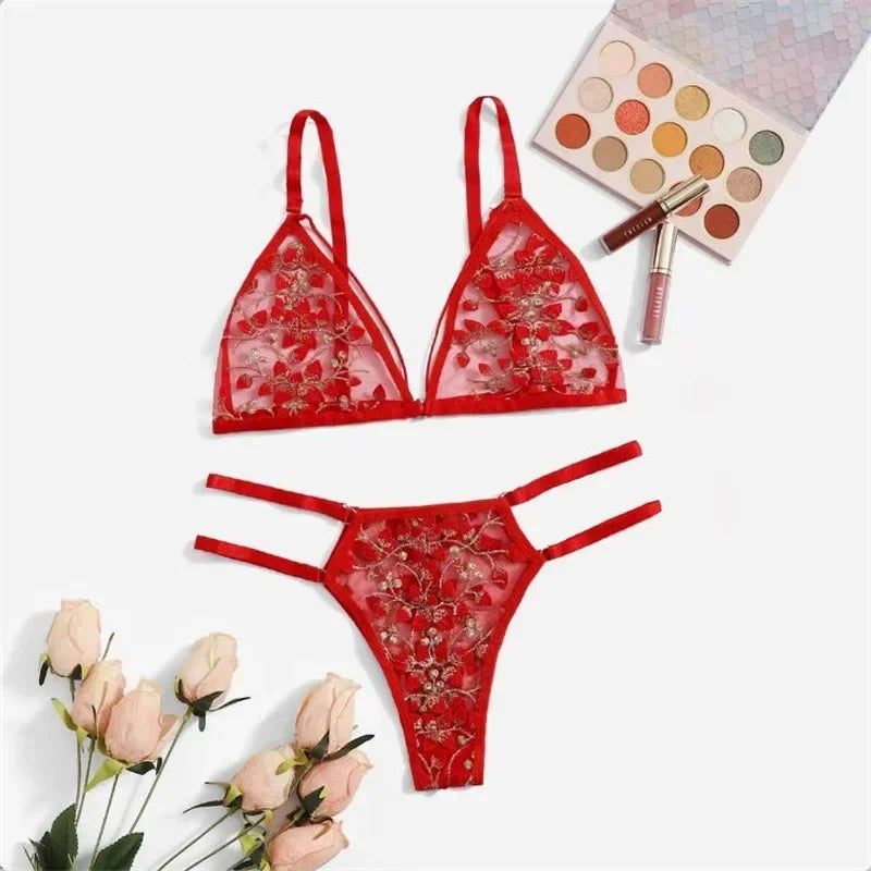 Panties tipo short New Sexy Lace Lingerie Set Women's Underwear Transparent Bra Party Sets Lace  Lingerie Bra Set Underwear Set S-L Size