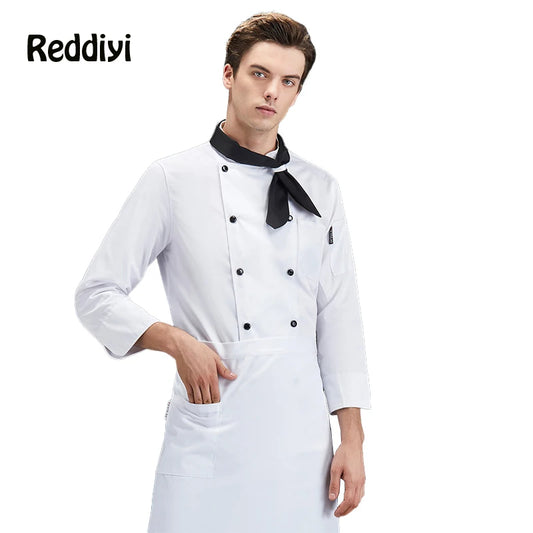 ropas de cocina ,chef Unisex Kitchen Chef Jackets Restaurant Waiter Uniform Shirt Bakery Double Breasted Work Clothes Long Sleeves Send Bow Tie