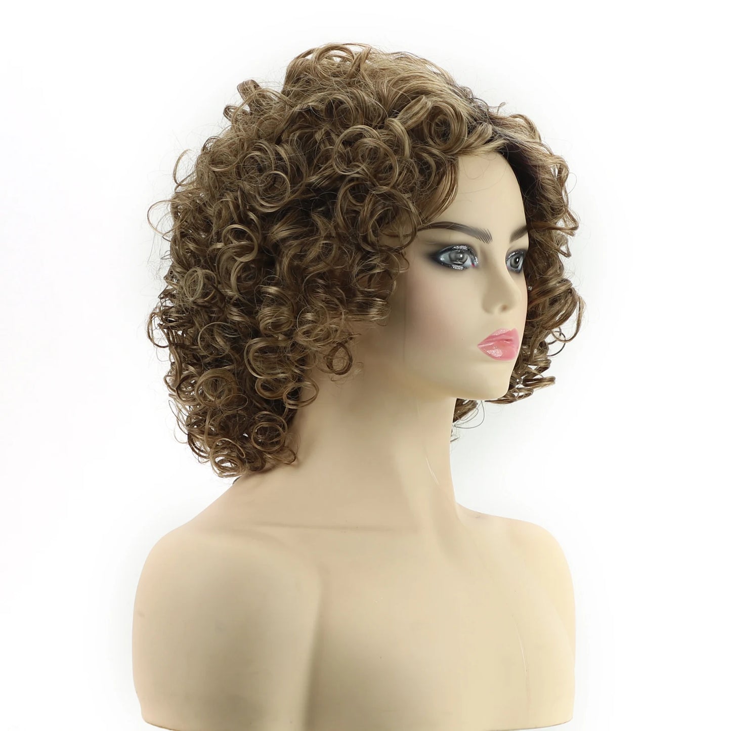 Brown Short Curly Synthetic Bob Wigs for Women Afro Kinky Curly Hair Fancy Dress Party Wig Pelucas