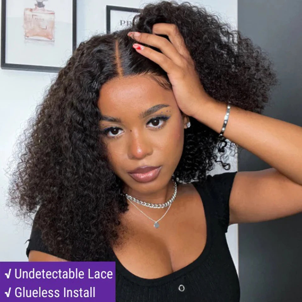 Sleek Curly Human Hair Wig For Women Deep Wave Lace Brazilian Hair Wigs 13x6x1 Transparent Curly Bob Wig 16 Inch Natural Wigs