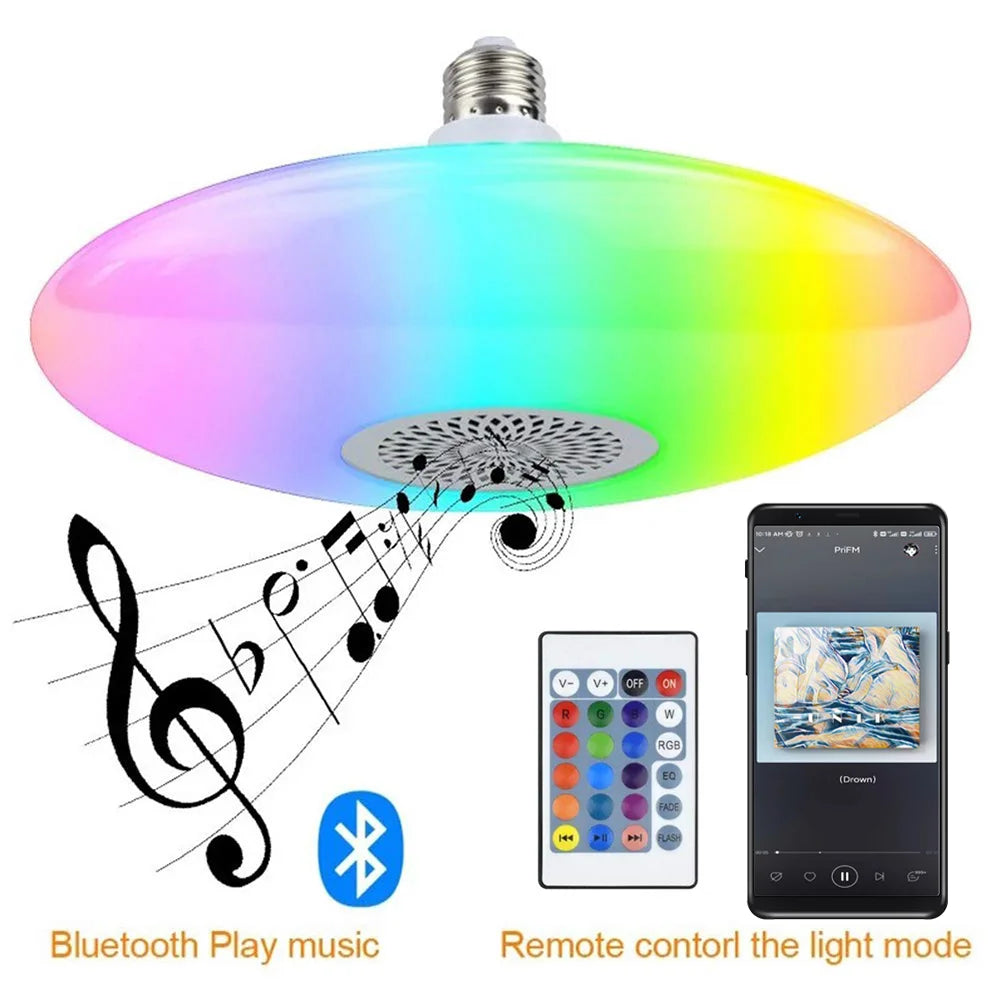 ampolleta con parlante 30W LED Dimmable Music Ceiling Lamp Home Lighting Remote APP Control Bluetooth Speaker for Home Bluetooth Speaker Ceiling Light