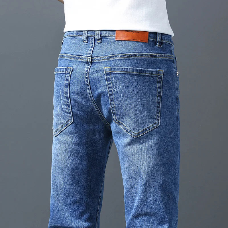 Business Men Straight Leg Classic Jeans Casual Denim Long Pants Slim Fit Simple Man Trousers Fashion Men's Stretch Jeans