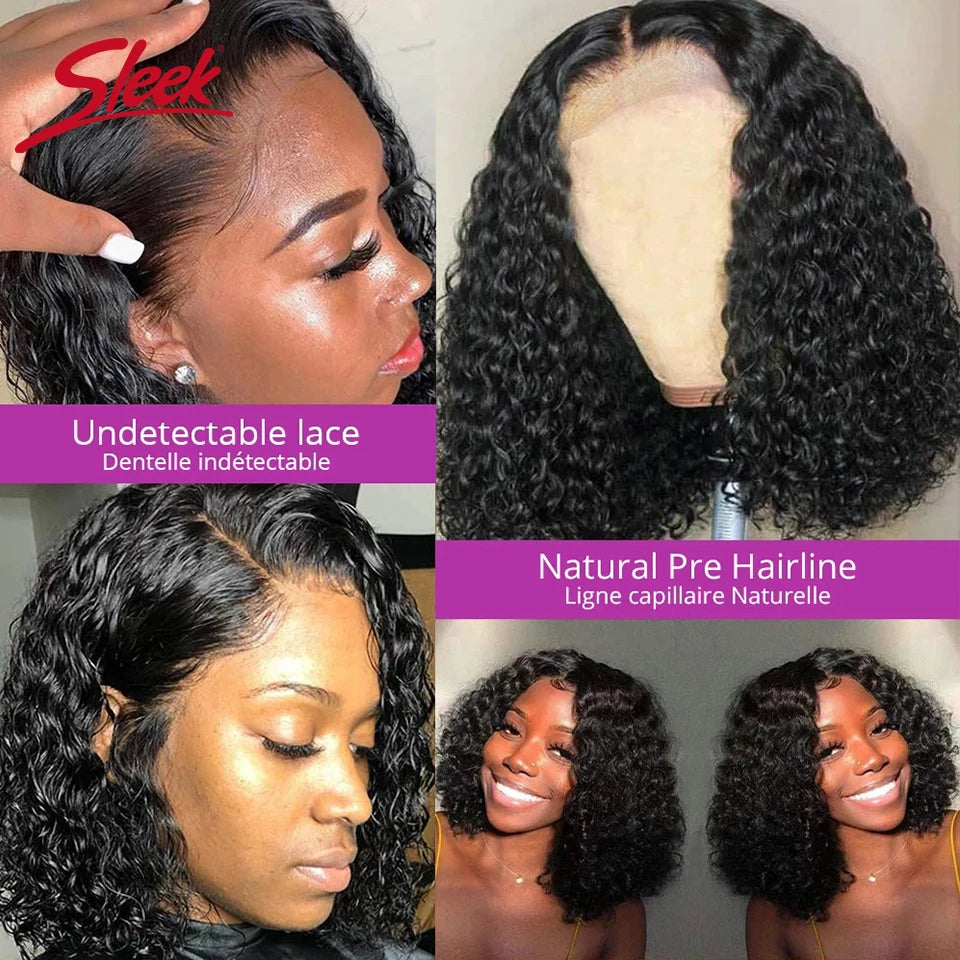 Brazilian Deep Curly Bob Hair Wigs Natural Black Color P4/27 HD Lace Front Part Transparent Highlight Brown Color Remy Hair