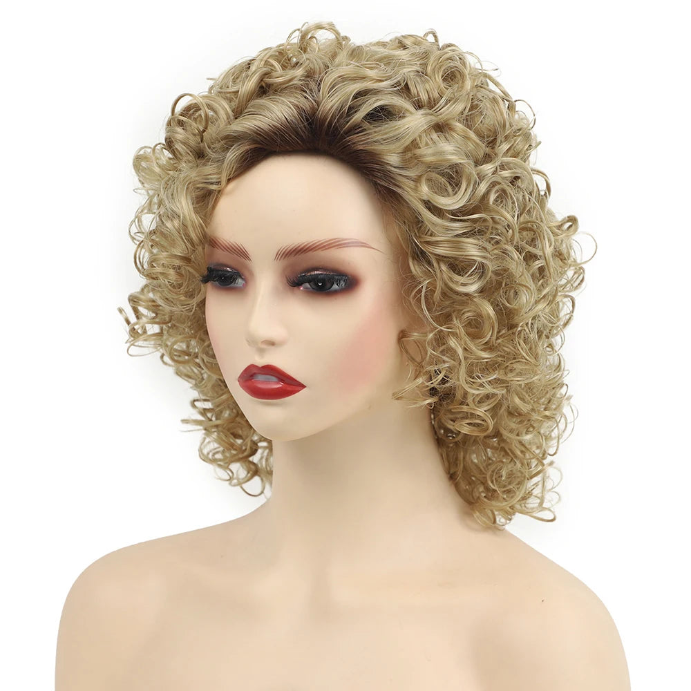 Brown Short Curly Synthetic Bob Wigs for Women Afro Kinky Curly Hair Fancy Dress Party Wig Pelucas