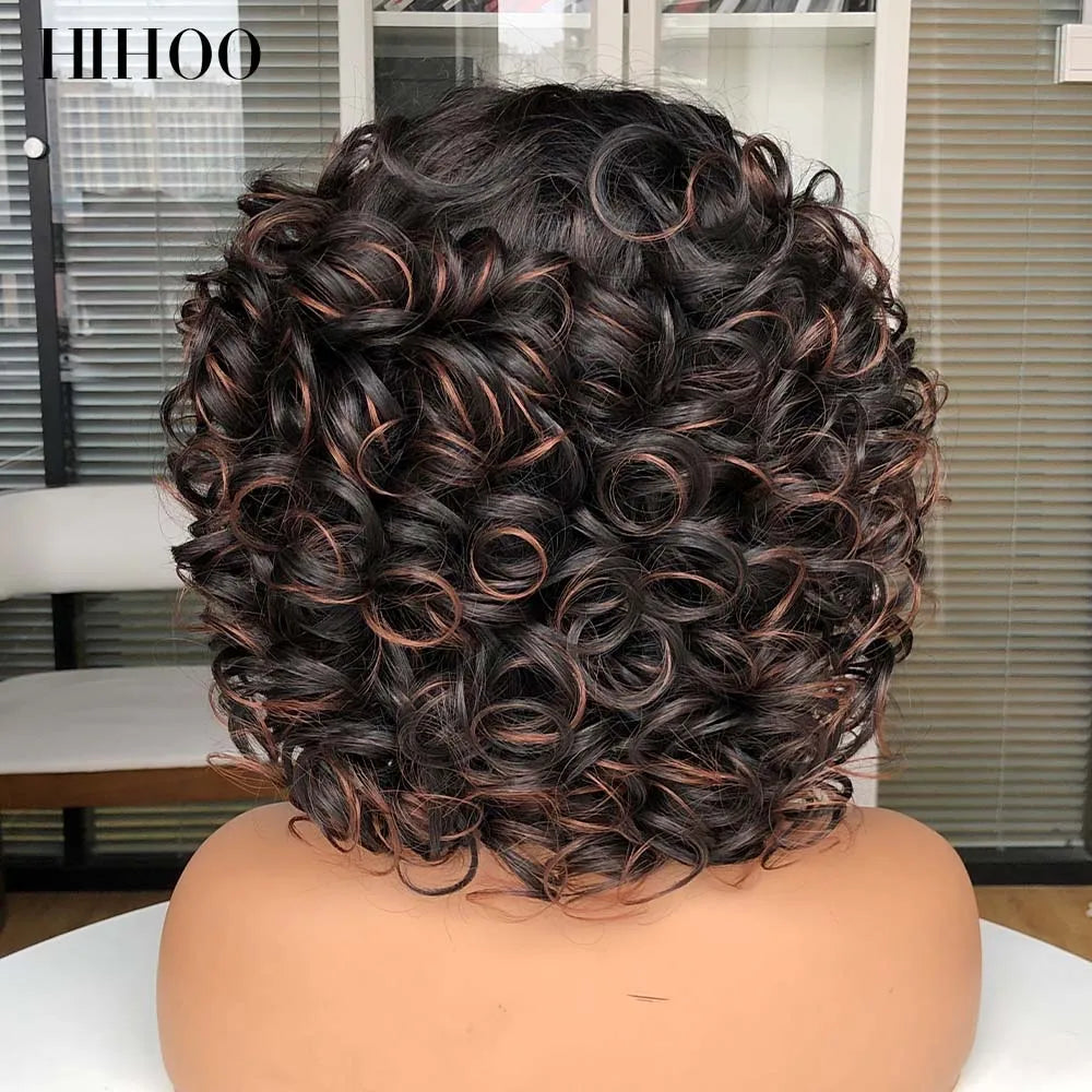 Short Afro Curly Wig With Bangs For Black Women Synthetic Fluffy Mixed Brown Blonde Wig Natural High Temperat Red