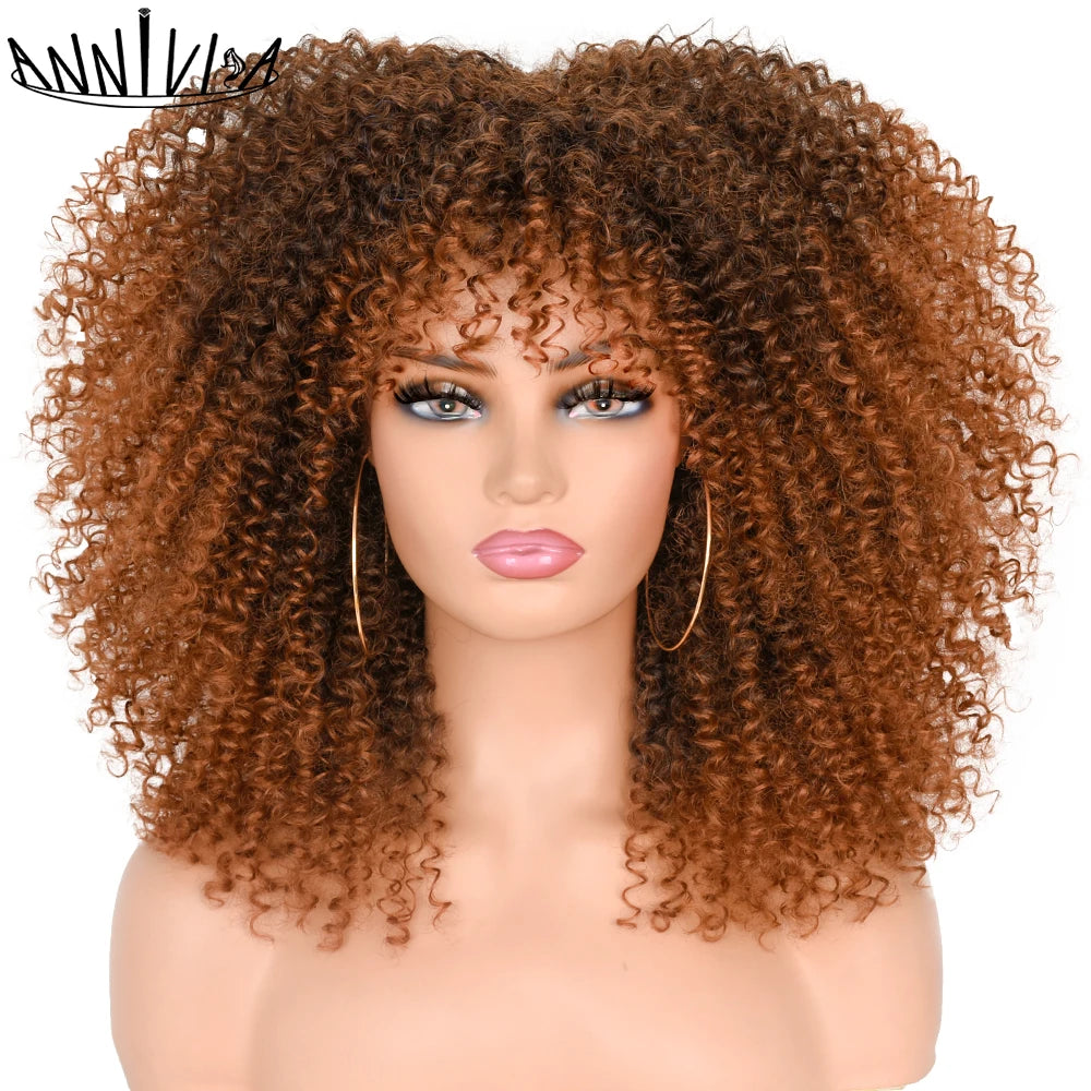 Curly Wigs With Bangs Afro Curly Wigs for Black Women Large Bouncy and Soft Natural Synthetic Wigs for Daily Party Cosplay