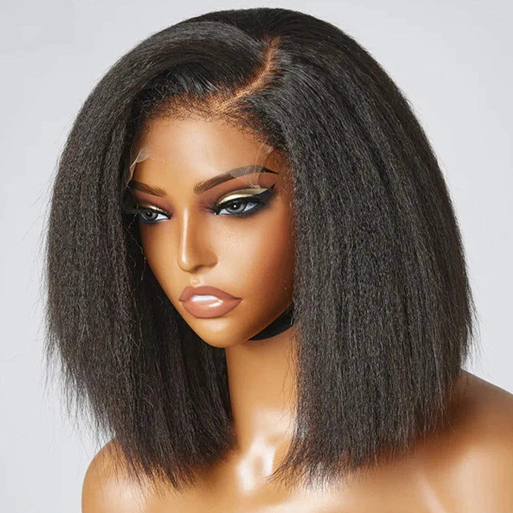 Kinky Straight Short Bob Wigs 100% Natural Human Hair Wigs 13x4 Transparent Lace Frontal Wig For Black Women Wholesale On Sale