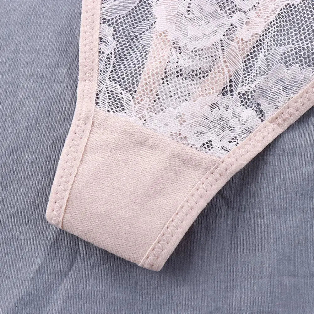 Transparent Temptation Sexy Underpant Hollow Cotton Crotch Low Waist Flower G-strings Female Briefs Panties Lace Thong