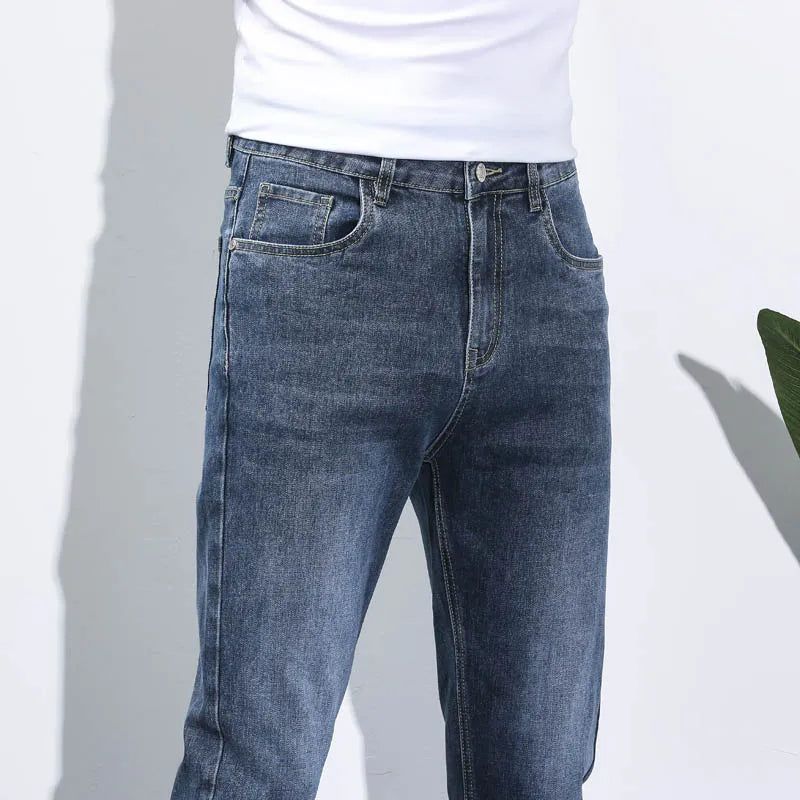 Business Men Straight Leg Classic Jeans Casual Denim Long Pants Slim Fit Simple Man Trousers Fashion Men's Stretch Jeans