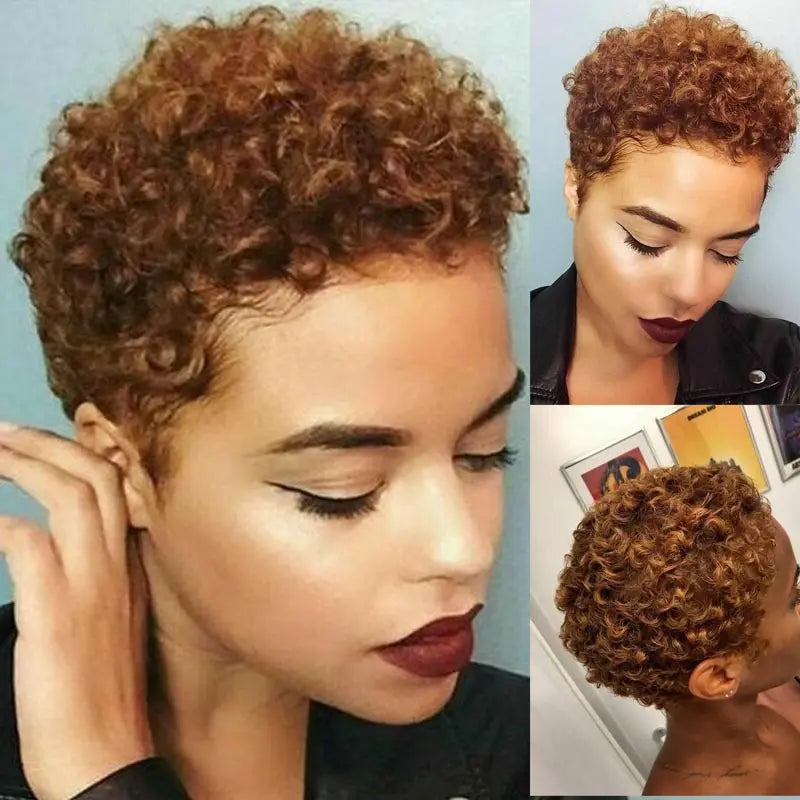 Fashion Short Kinky Curly Wig for Black Women Blonde To Black Synthetic Afro Curly Wig Natural As Real Hair Cosplay Party Peruca