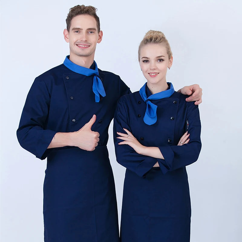 ropas de cocina ,chef Unisex Kitchen Chef Jackets Restaurant Waiter Uniform Shirt Bakery Double Breasted Work Clothes Long Sleeves Send Bow Tie