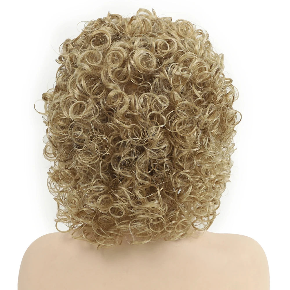 Brown Short Curly Synthetic Bob Wigs for Women Afro Kinky Curly Hair Fancy Dress Party Wig Pelucas