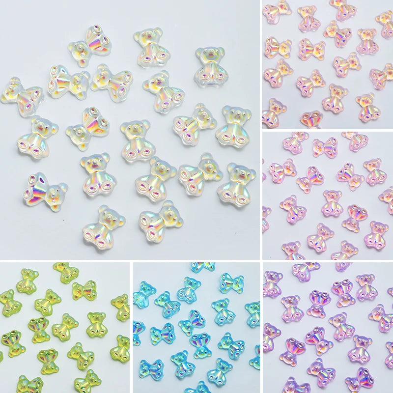 30pcs/bag Kawaii Bear Nail Art Accessories Transparent Resin Bear Nail Charms Gummy Stones Jewelry 3D Nail Parts Decoracion Uñas