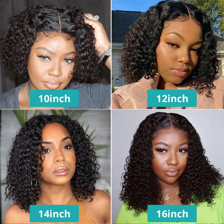 pelucas humana Glueless 8 to 16 Inch Kinky Curly Bob Human Hair Wig Wear To Go Pre Plucked Lace Peruvian Curly Bob Wigs For Women and Girls