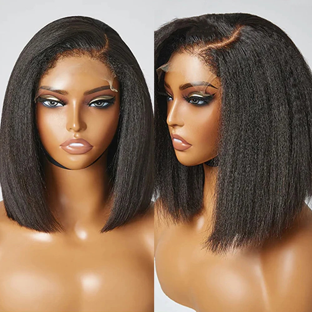 Kinky Straight Short Bob Wigs 100% Natural Human Hair Wigs 13x4 Transparent Lace Frontal Wig For Black Women Wholesale On Sale