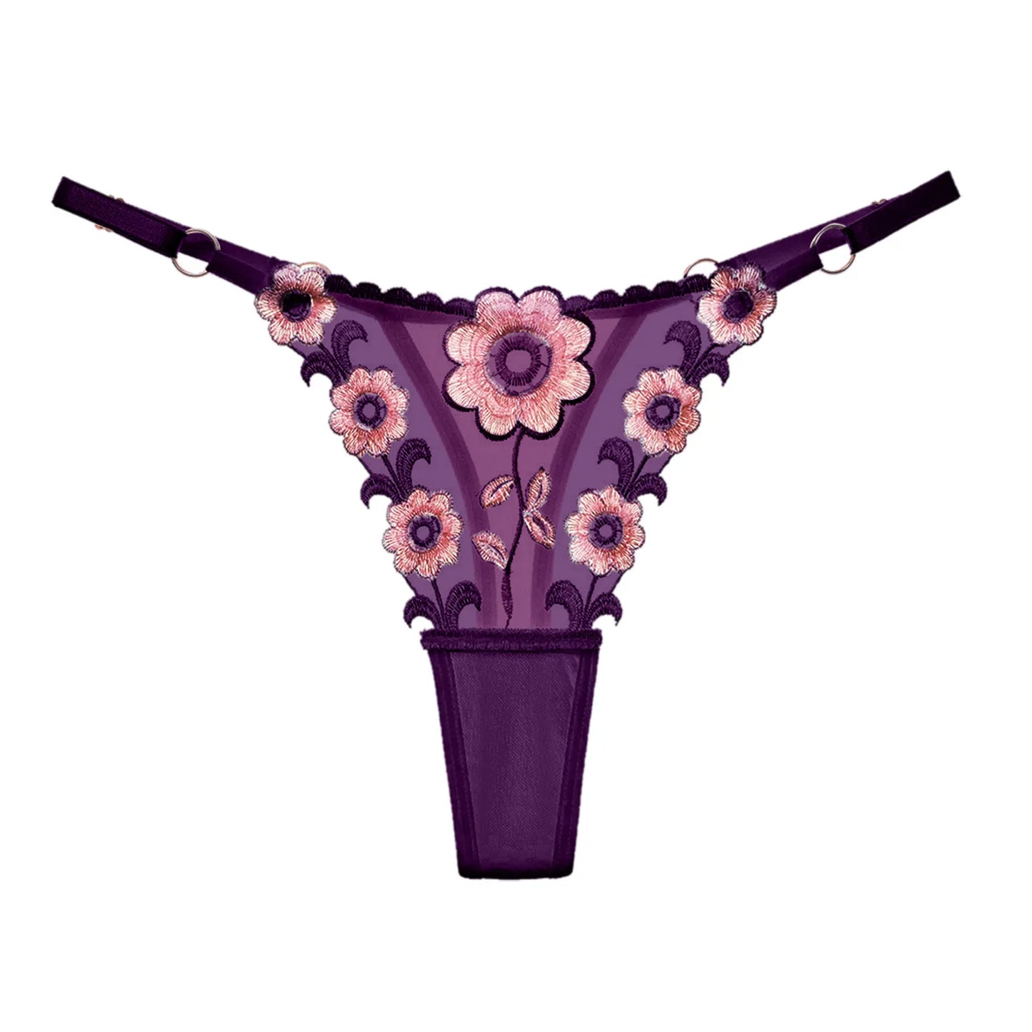 Women Full Lace Panties V-Shaped Bandage Thong Low Waist Flower Embroidery G-Sting Ultra Thin Color Block Underwear Стринги 2024