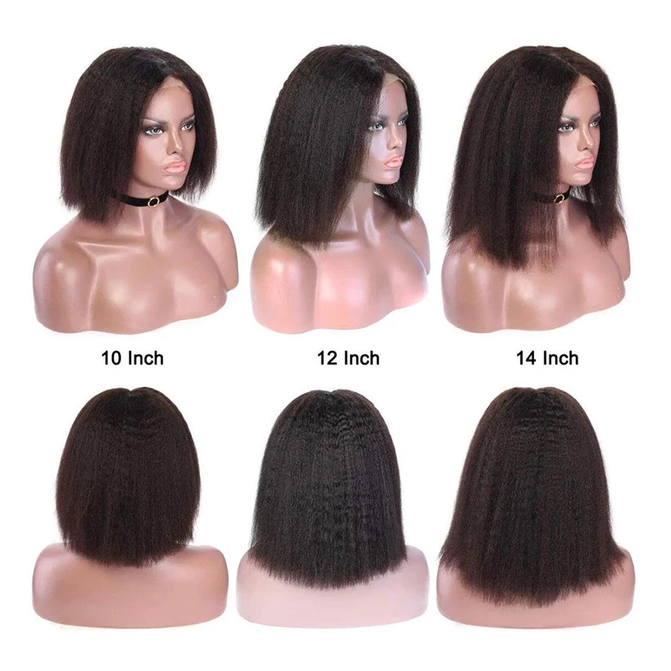 Kinky Straight Short Bob Wigs 100% Natural Human Hair Wigs 13x4 Transparent Lace Frontal Wig For Black Women Wholesale On Sale