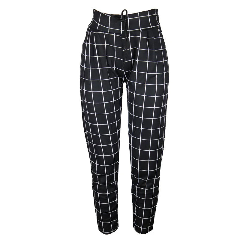 Fall Winter Plaid Black Pants for Women Fashion Elastic Waist Pockets Printed Loose Casual Pencil Pant Ol Ladies Trousers XXL