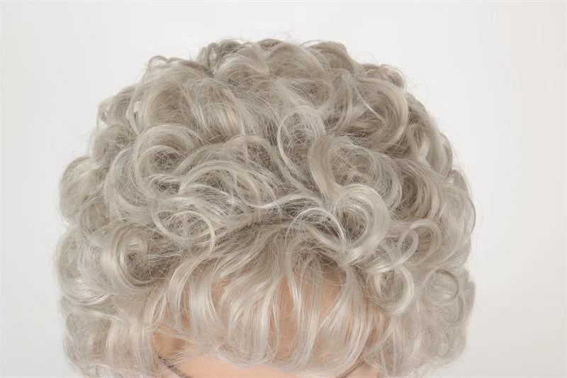 Grey Short  Wigs Curly Hair Wigs for Women Full Bangs  Heat Resistant  Peluca Sythetic  Fiber