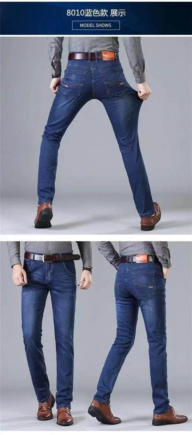 Pantalones vaqueros elásticos finos para hombre, Pantalones rectos sueltos informales, talla grande, Verano