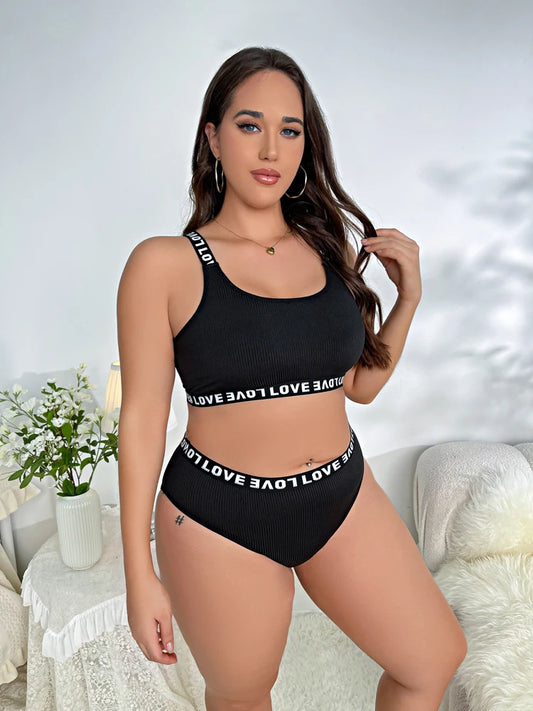 New Women's Plus Size Bras Ccomfortably Sexy Sporty Lingerie Set Letter Tape High Stretch Bra Panty Lingerie Two Piece Set