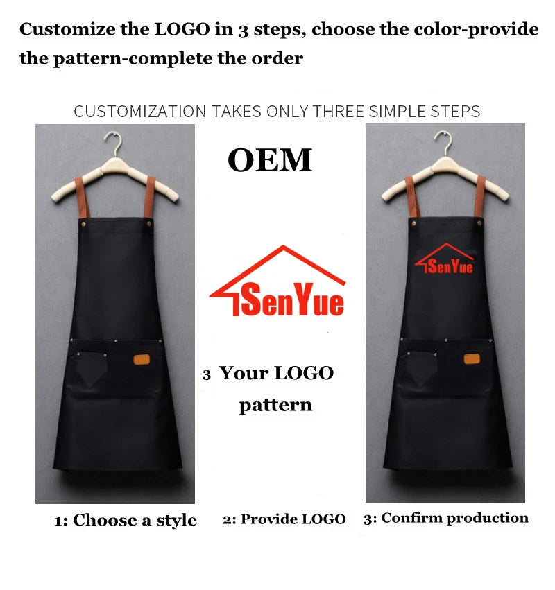 ropas de cocina ,chef Customized Embroidery Brand Logo Waterproof Signature  Kitchen Aprons Home Chef Baking Clothes With Pockets Adult Bib Waist Bag