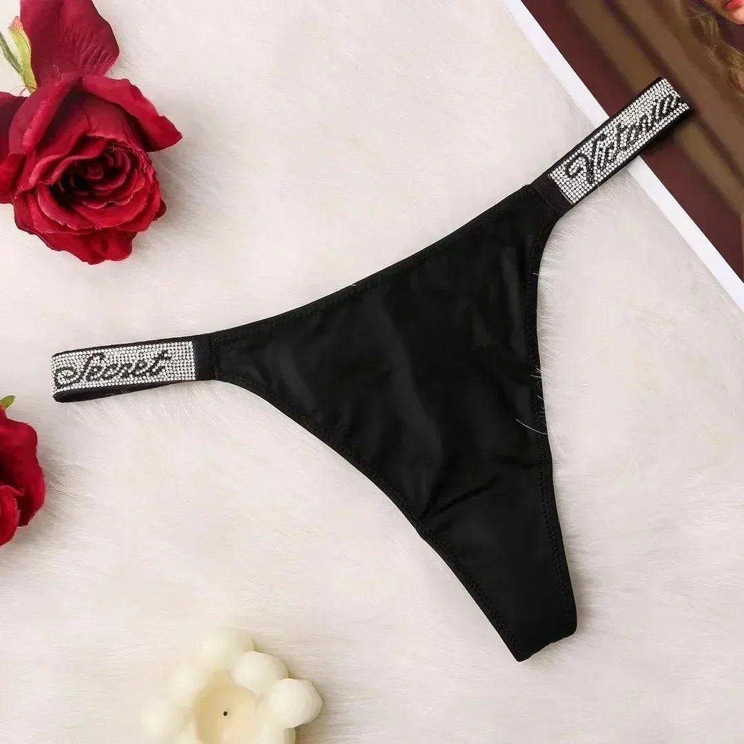 2024 New Fitness T Back Letter Glitter Bling Belt G-String Rhinestone High-end Women's Panties Thong Стринги Женские