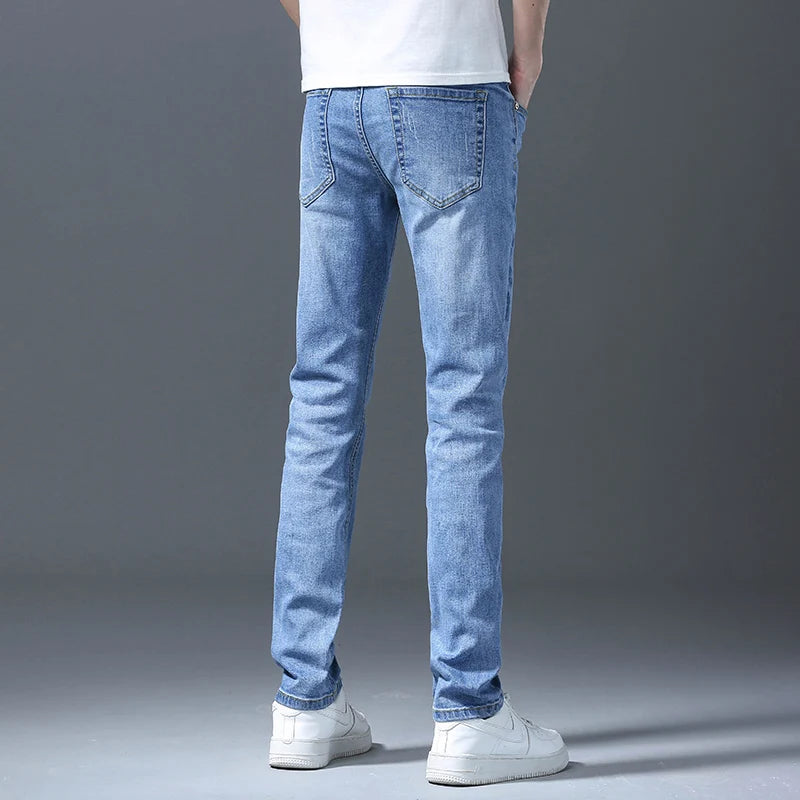 Business Men Straight Leg Classic Jeans Casual Denim Long Pants Slim Fit Simple Man Trousers Fashion Men's Stretch Jeans