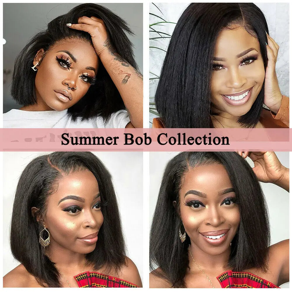 Kinky Straight Short Bob Wigs 100% Natural Human Hair Wigs 13x4 Transparent Lace Frontal Wig For Black Women Wholesale On Sale