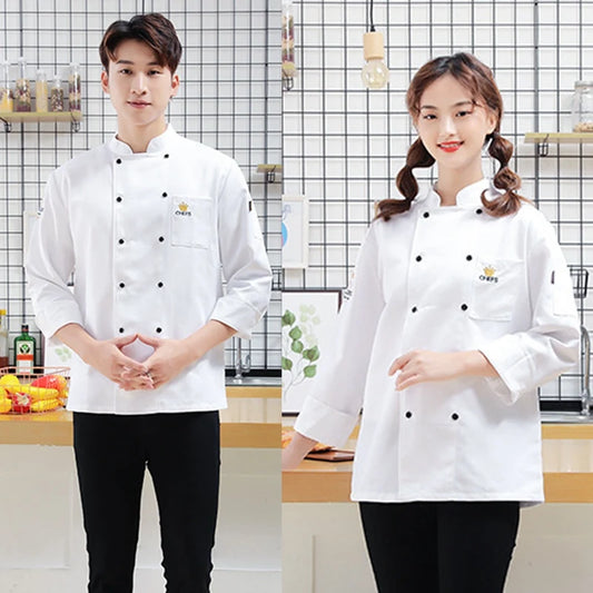 ropas de cocina ,chef Men Women Restaurant Kitchen Chef Uniform Long Sleeves Chef Jacket Works Clothes Canteen Cake Shop Cafe Shirt Cooking Costume