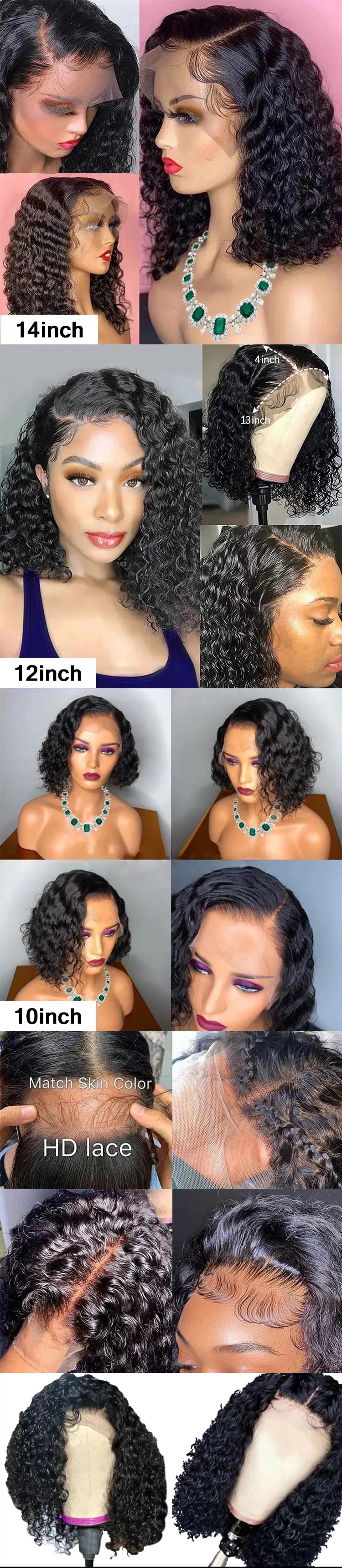 Peluca Short Bob Water Wave Perruque Raw Brazilian Virgin Human Hair Full 360 Hd Lace Front Frontal Wigs  For Black Women Peruca