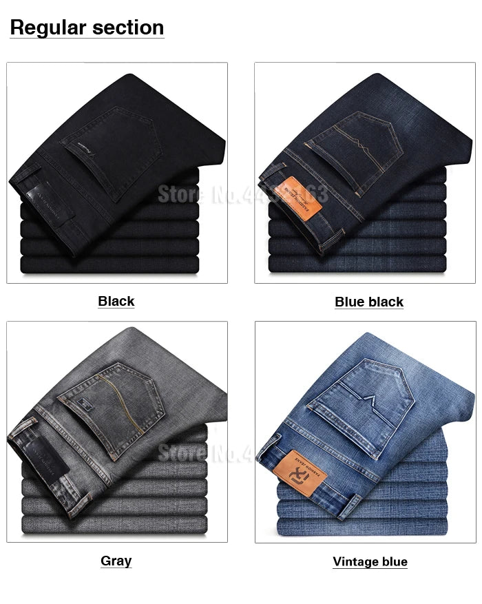 2022 New Men's Stretch Regular Fit Jeans Business Casual Classic Style Fashion Denim Trousers Male Black Blue Gray Pants