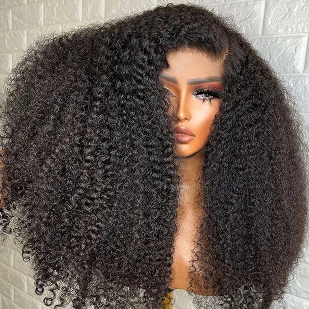 300% Density Kinky Curly Human Hair Wig For Women Raw Indian Hair 13X4 Hd Transparent Lace Frontal Wig 12-30 Inch Natural Color