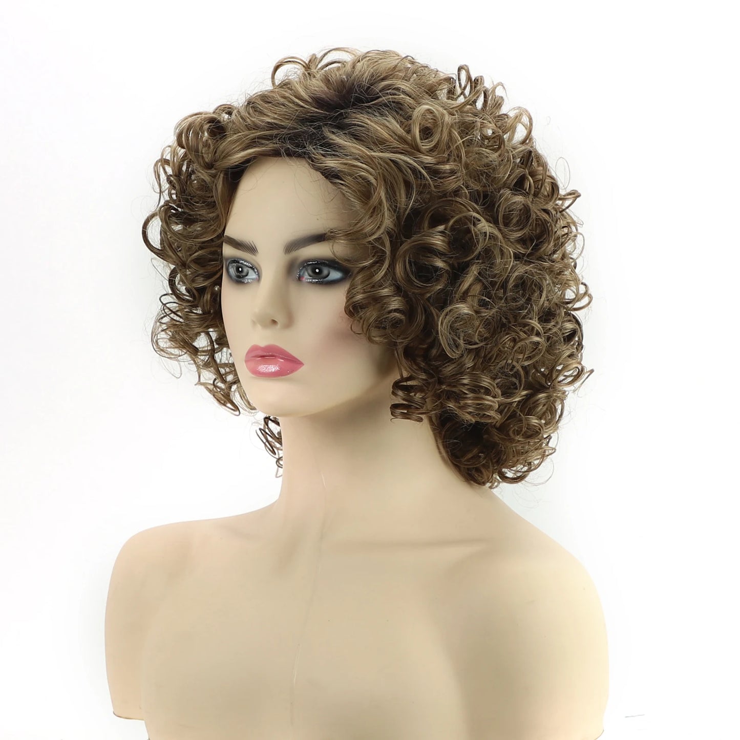 Brown Short Curly Synthetic Bob Wigs for Women Afro Kinky Curly Hair Fancy Dress Party Wig Pelucas