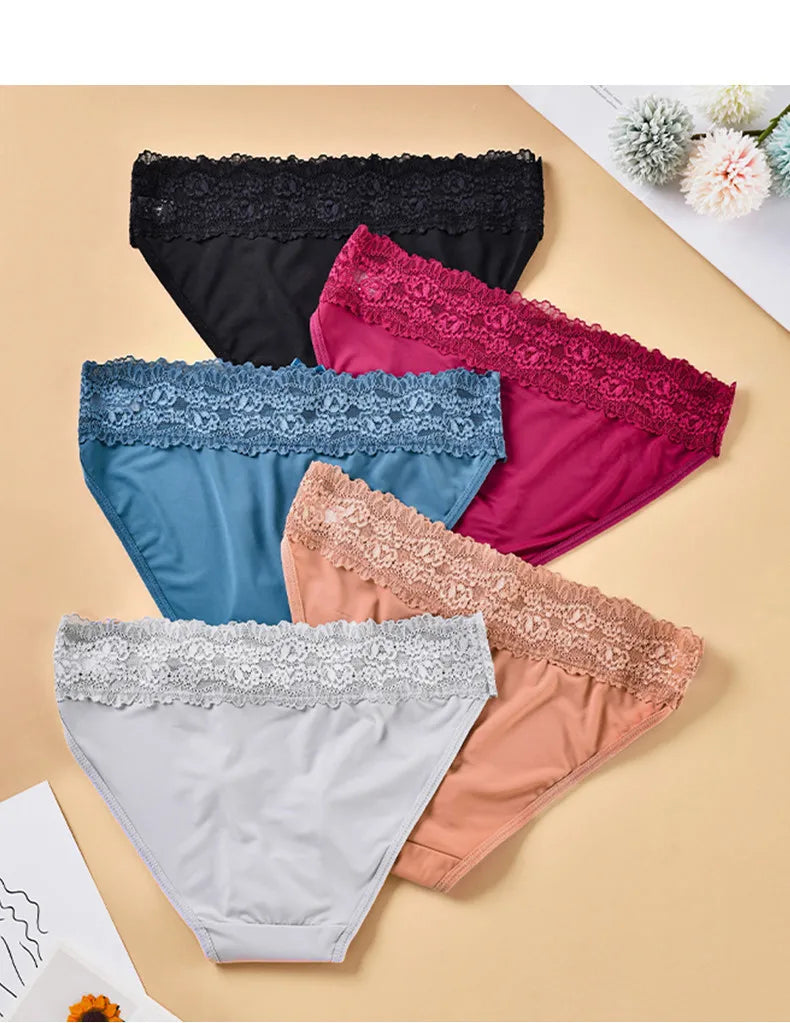 Sexy Lace Women Underwear Mid Waist Breathable Panties Solid Color Seductive Embroidered Briefs Soft Comfortable Girl Lingerie