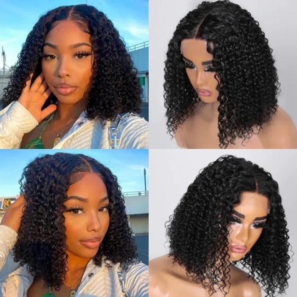 Sleek Curly Human Hair Wig For Women Deep Wave Lace Brazilian Hair Wigs 13x6x1 Transparent Curly Bob Wig 16 Inch Natural Wigs