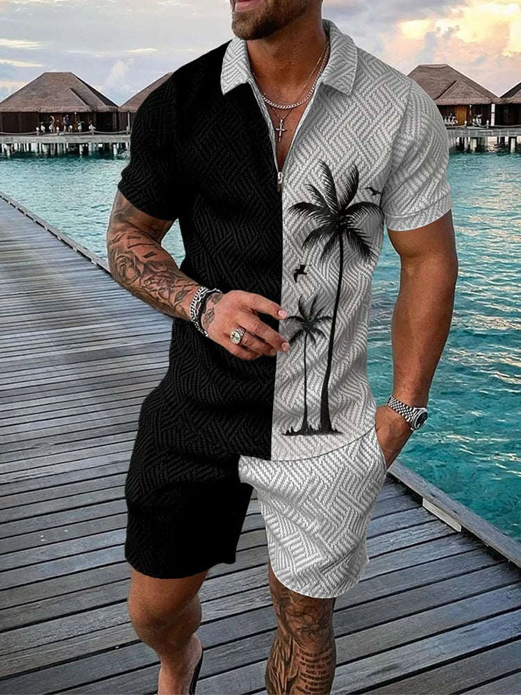 chemise d´ete Summer Hawaii 3D Print Polo Shirts Shorts Sets Men's Fashion Oversized Short Sleeve Shirt Pants Set Suits Man Tracksuit Clothing