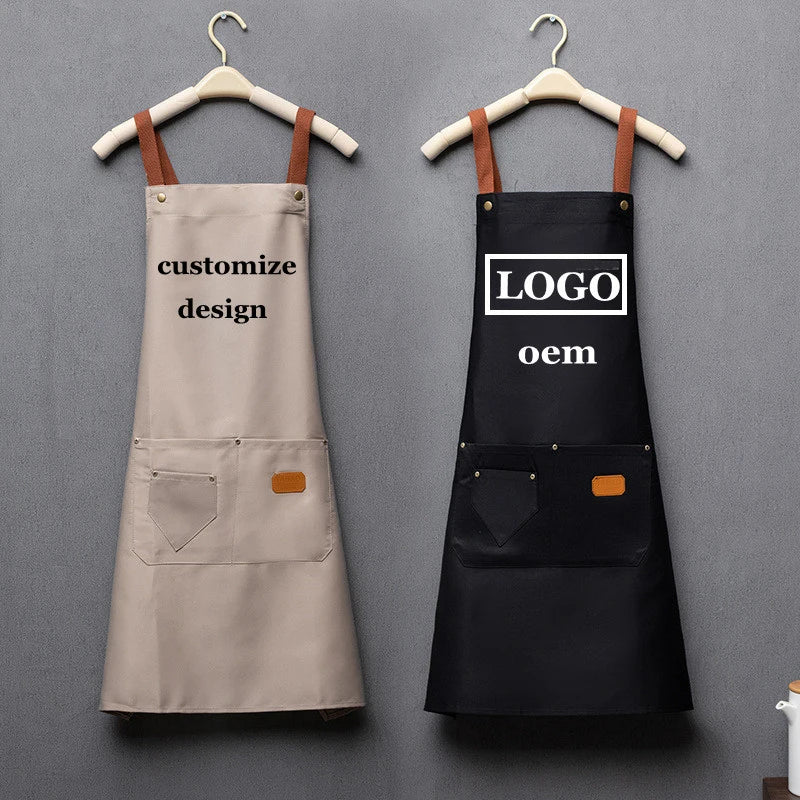 ropas de cocina ,chef Customized Embroidery Brand Logo Waterproof Signature  Kitchen Aprons Home Chef Baking Clothes With Pockets Adult Bib Waist Bag