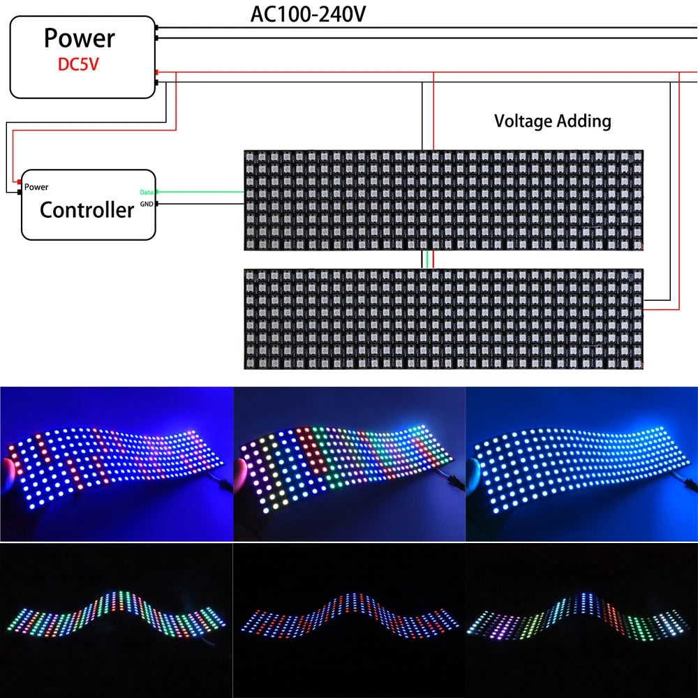 luces led WS2812B RGB Matrix LED Panel Light WS2812 Digital Flexible Individually Addressable Smart Led 64/256Pixel Module Screen DC5V