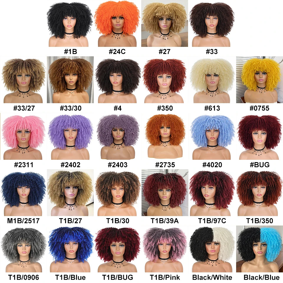 Afro Short Curly Wigs Synthetic Natural Heat Resistant Wigs 14 Inches Pelucas Para Mujer Short Curly Wigs For Afro Woman