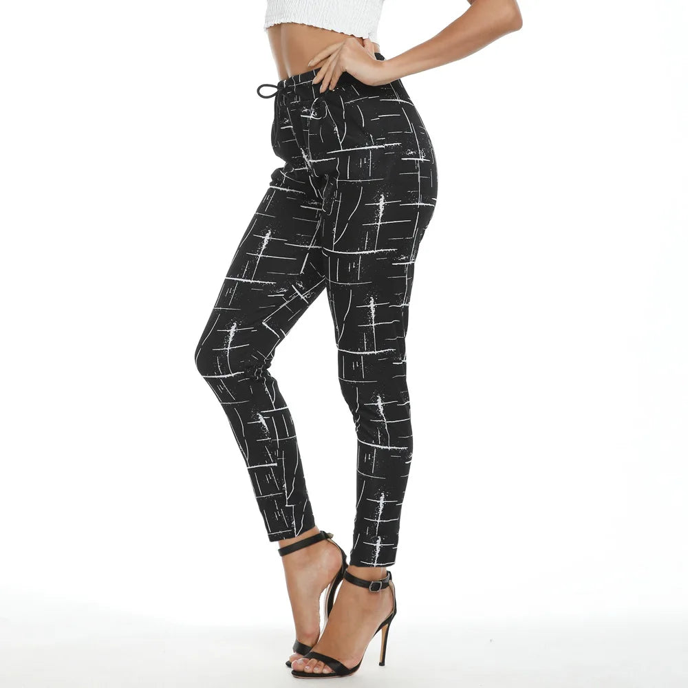 Fall Winter Plaid Black Pants for Women Fashion Elastic Waist Pockets Printed Loose Casual Pencil Pant Ol Ladies Trousers XXL