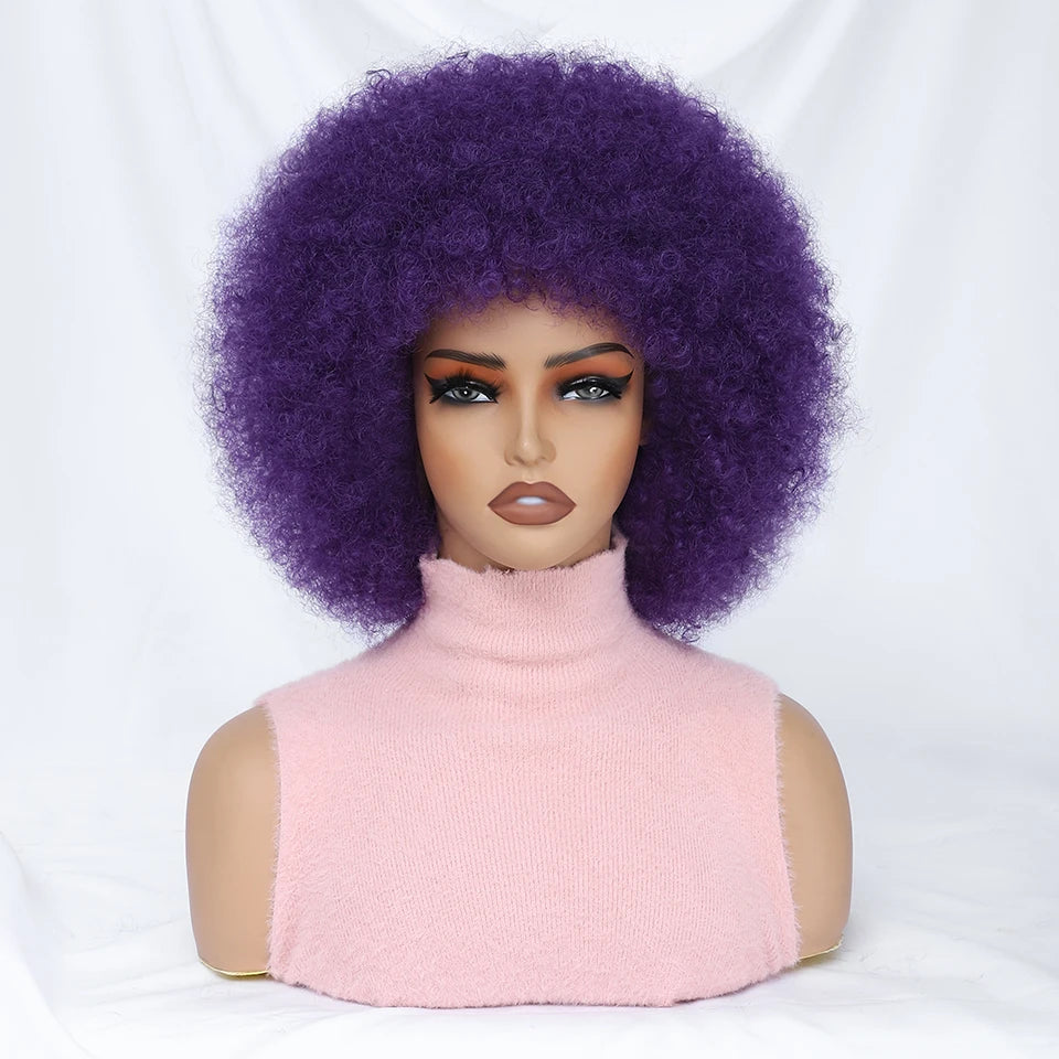 Short Afro Wigs for Black Women Blonde 10" Afro Curly Wig With Bangs 70s Bouncy Natural Synthetic Female Wigs for Party Cosplay