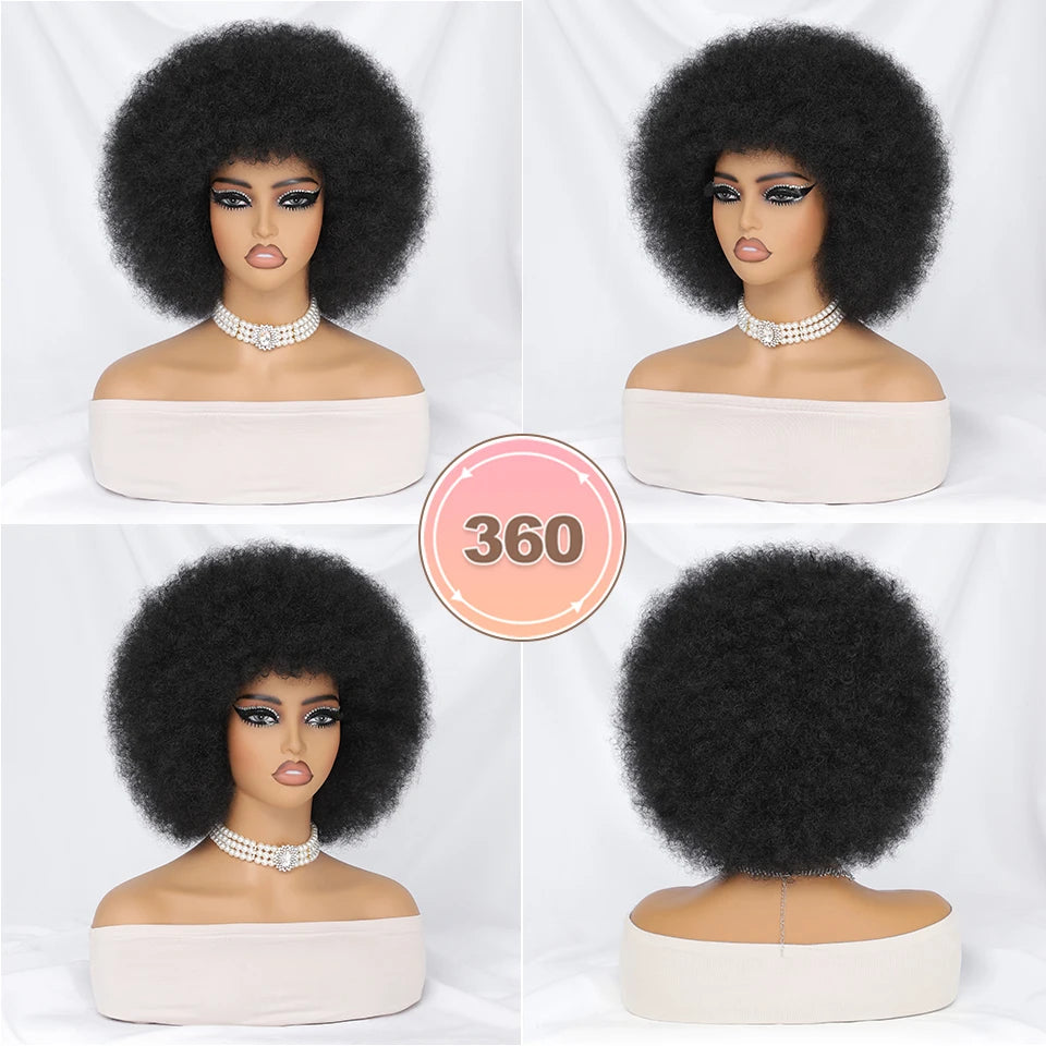 Short Afro Wigs for Black Women Blonde 10" Afro Curly Wig With Bangs 70s Bouncy Natural Synthetic Female Wigs for Party Cosplay