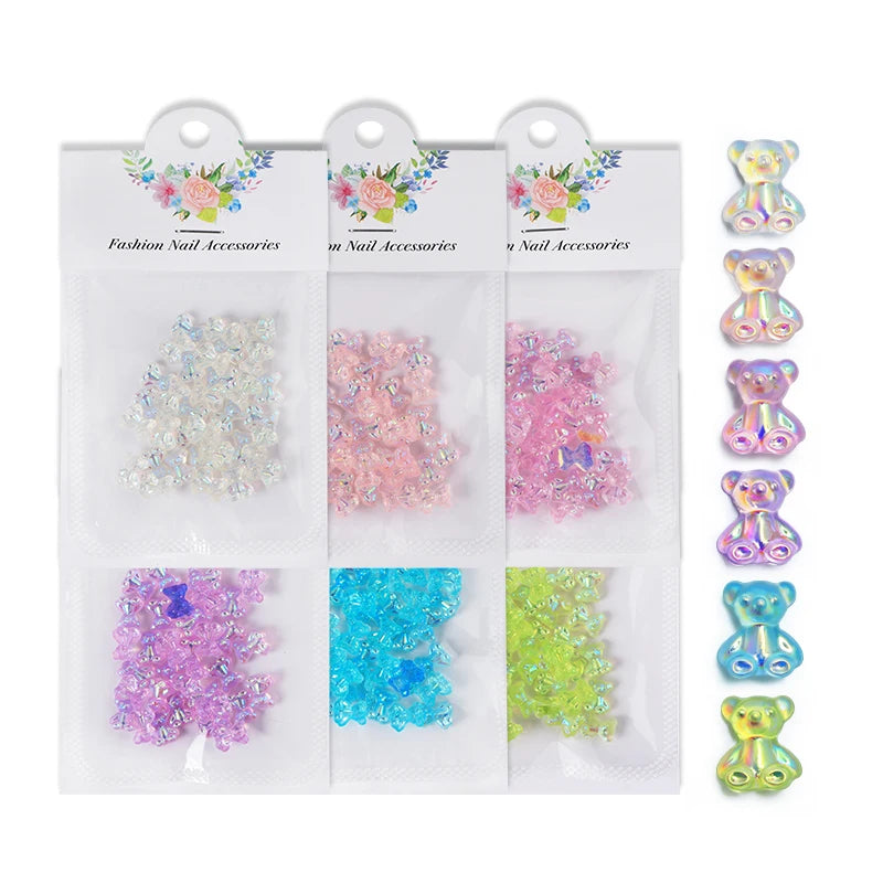 30pcs/bag Kawaii Bear Nail Art Accessories Transparent Resin Bear Nail Charms Gummy Stones Jewelry 3D Nail Parts Decoracion Uñas