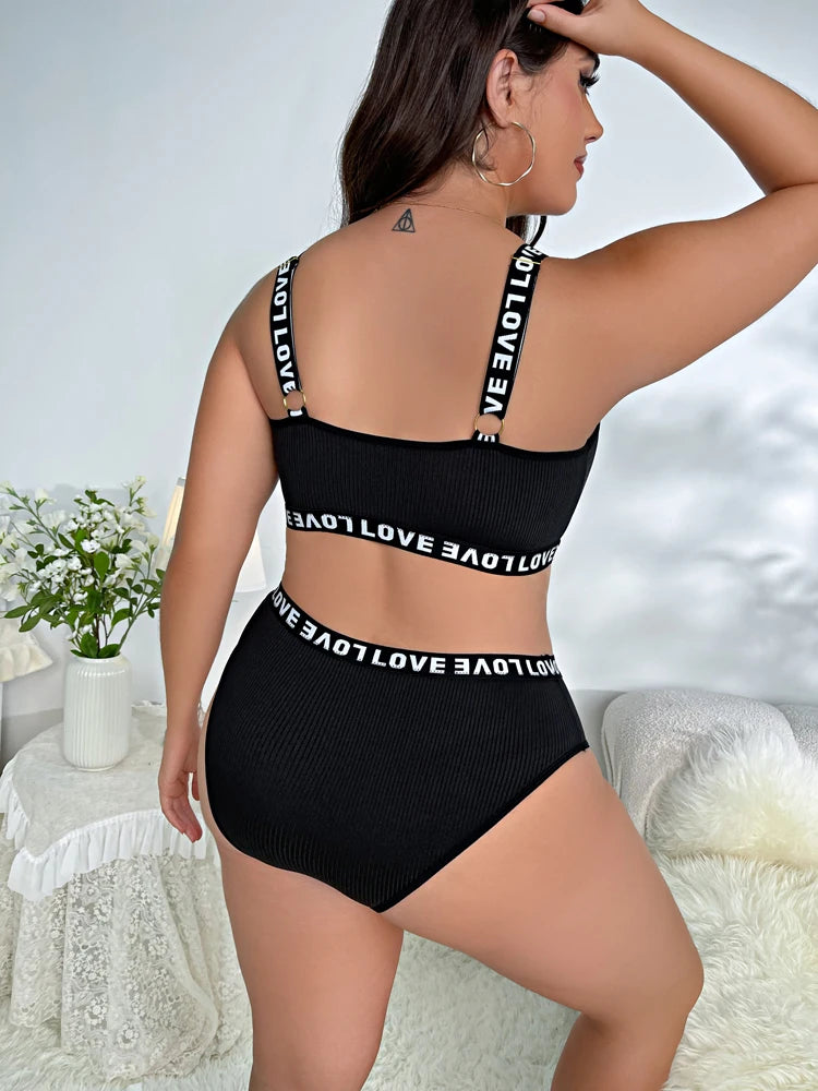 New Women's Plus Size Bras Ccomfortably Sexy Sporty Lingerie Set Letter Tape High Stretch Bra Panty Lingerie Two Piece Set