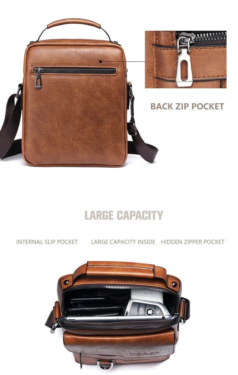 Crossbody Bag For Men's Shoulder Bags Retro Vertical Portable Business Male Bags Casual Leather Shoulder Bag